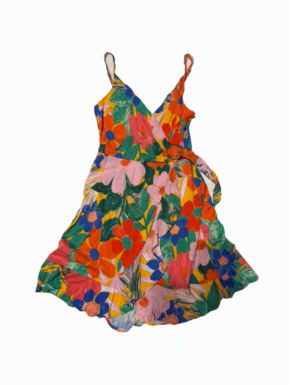 Bright Floral Spaghetti-Strap Kids Dress with Belt